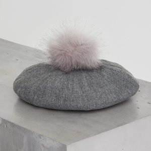 Faux Fur Pompom Beret NWOT